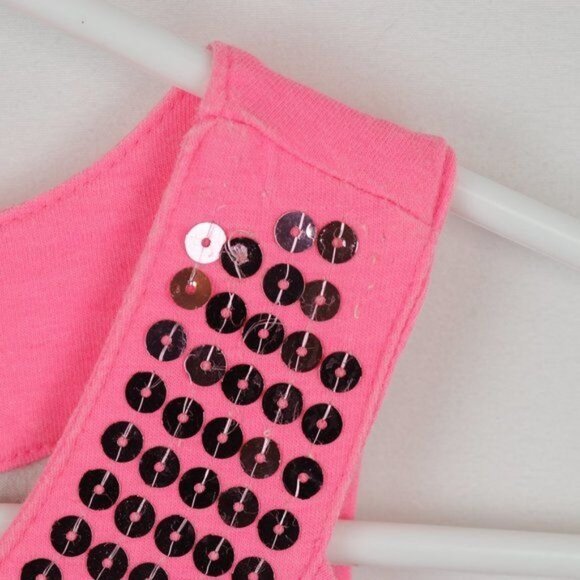 Justice Girls Size 12 Pink Black Polka Dot Sequined Sleeveless Knit Casual Dress - Picture 5 of 8